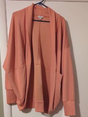 DAVI & DANI Draped Open-Front Cardigan - Peach Coral